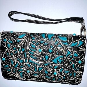 Elegant Black  and Blue Embroidered Clutch SKU - PB033